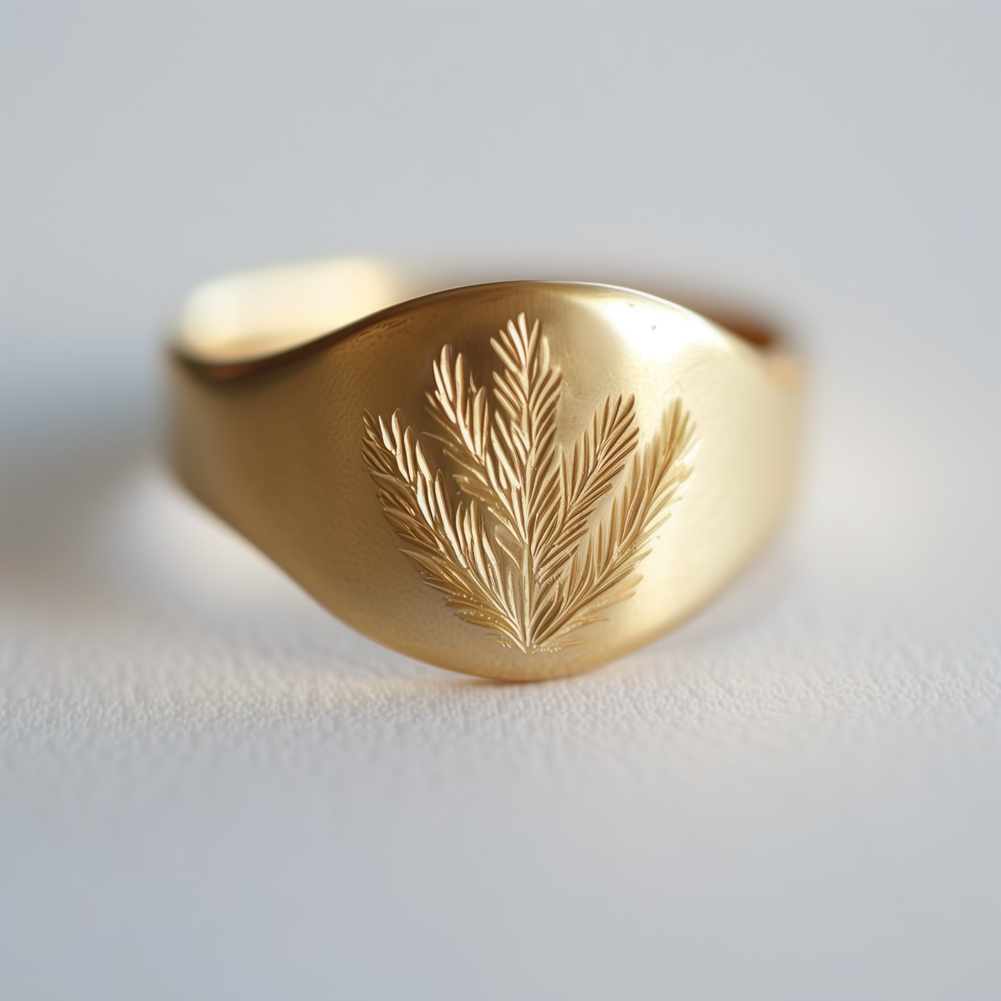 Solid Gold Evergreen Essence Signet Ring