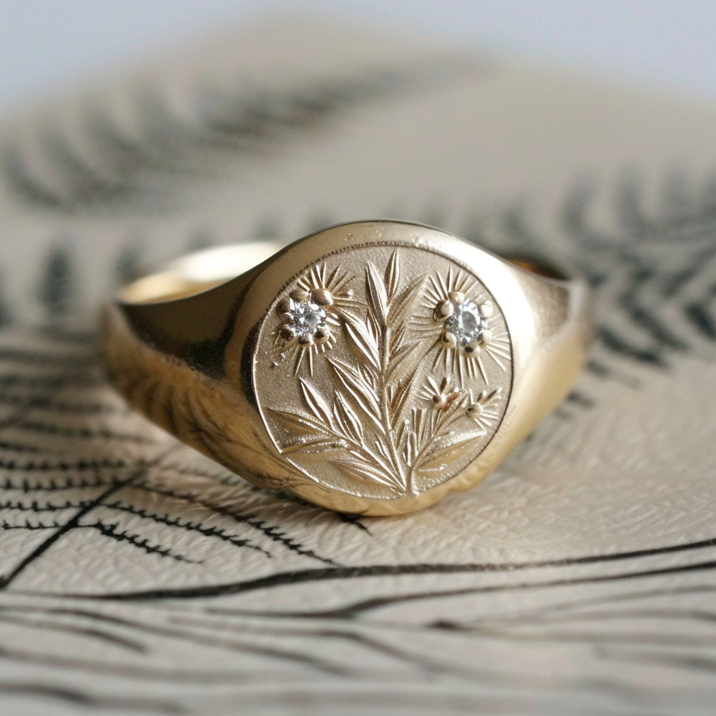 Solid Gold Lemongrass Signet Diamond Ring