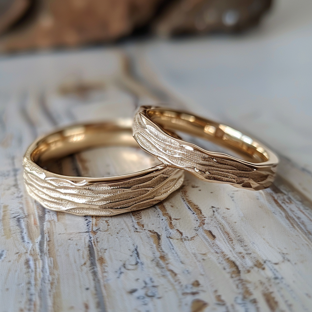 14k Gold Wedding Band, Simple wide band, Nature inspired branch Ring