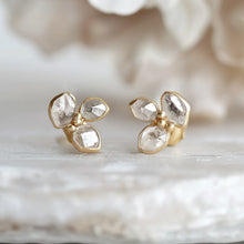 Load image into Gallery viewer, Raw Herkimer Diamond Earring Studs 14k Gold, Triple Herkimer Diamonds
