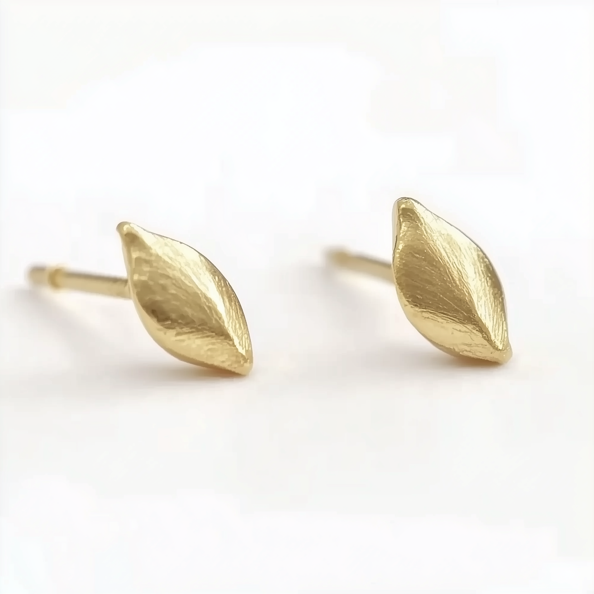 14k Leaf Studs, Dainty leaf nuggets studs 2