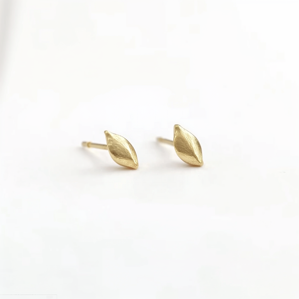 14k Leaf Studs, Dainty leaf nuggets studs 2