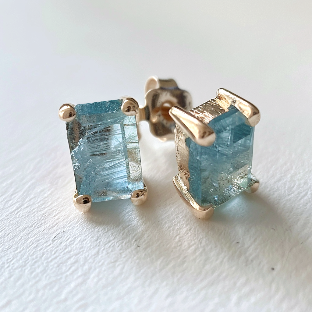 Dainty Simple Aquamarine Studs