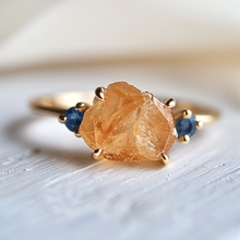 Load image into Gallery viewer, Raw Citrine Ring with sapphire
