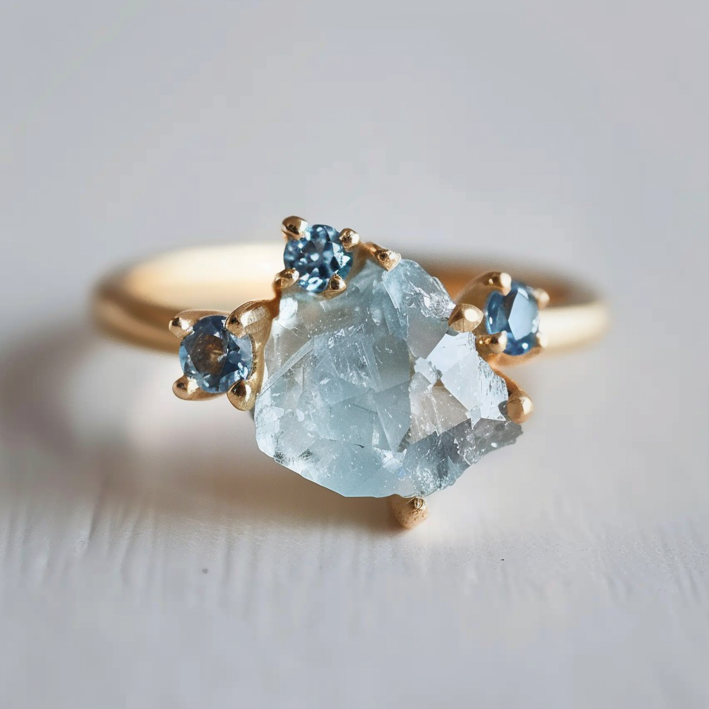 Aquamarine Engagement ring with Sapphire