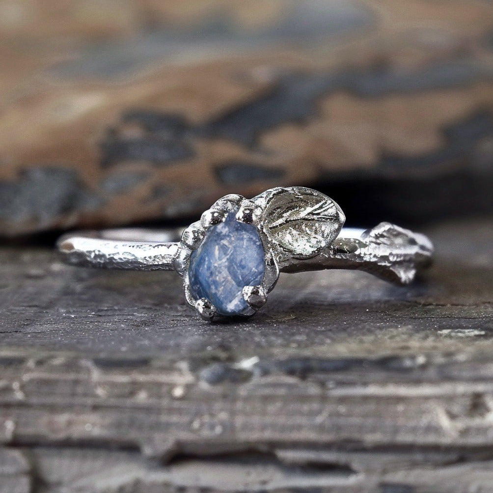 Raw Sapphire engagement ring