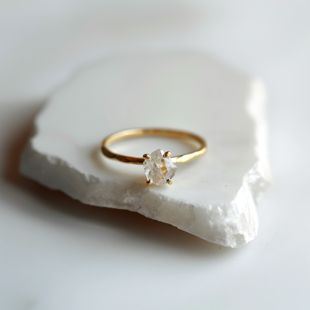 Minimalist Diamond Ring, Simple Dainty Raw Diamond Engagement Ring