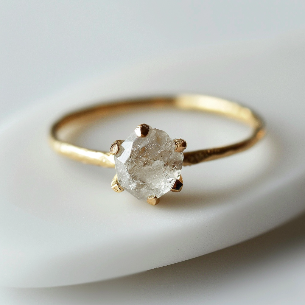 Minimalist Diamond Ring, Simple Dainty Raw Diamond Engagement Ring