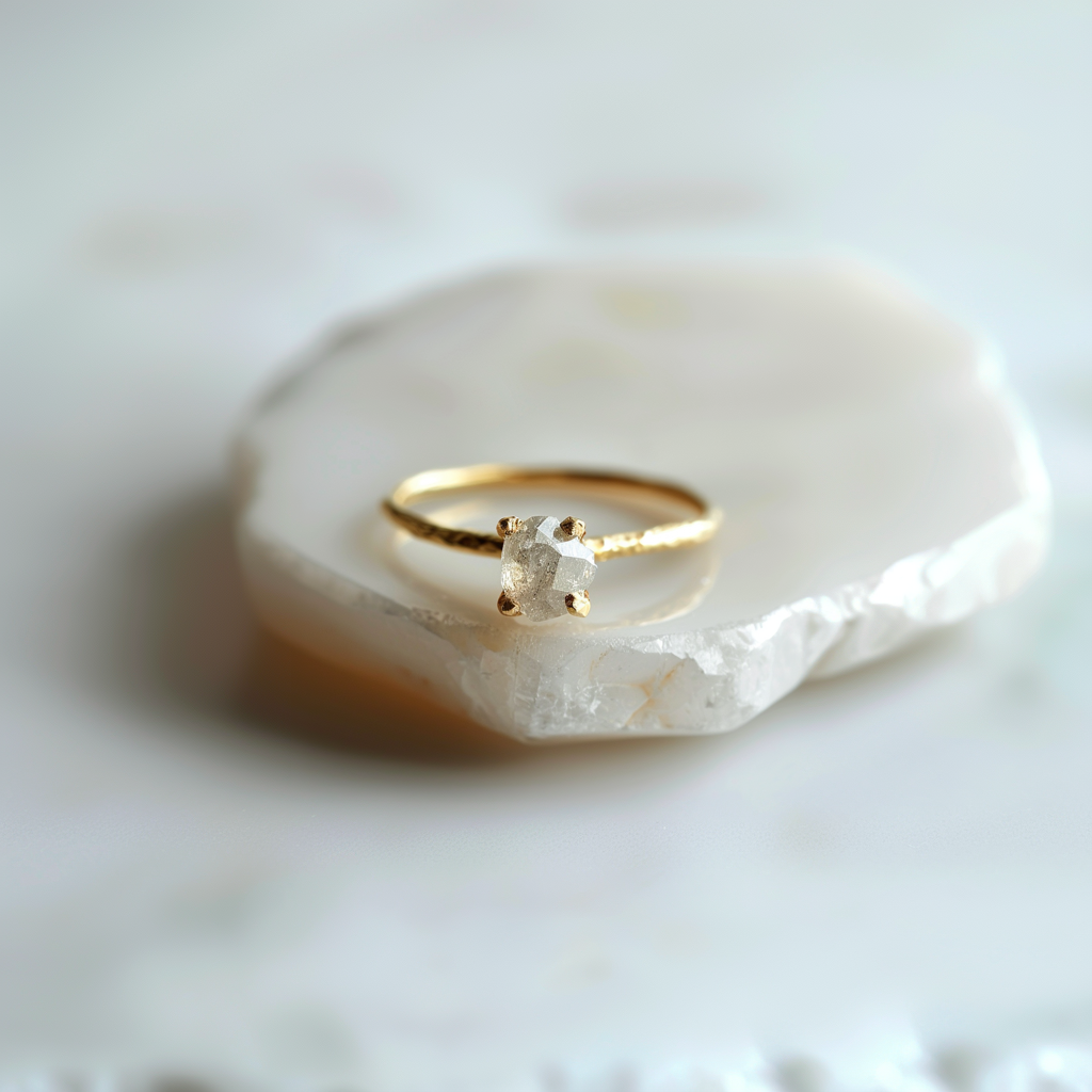 Simple Diamond Ring, Minimalist Raw Diamond Engagement Ring