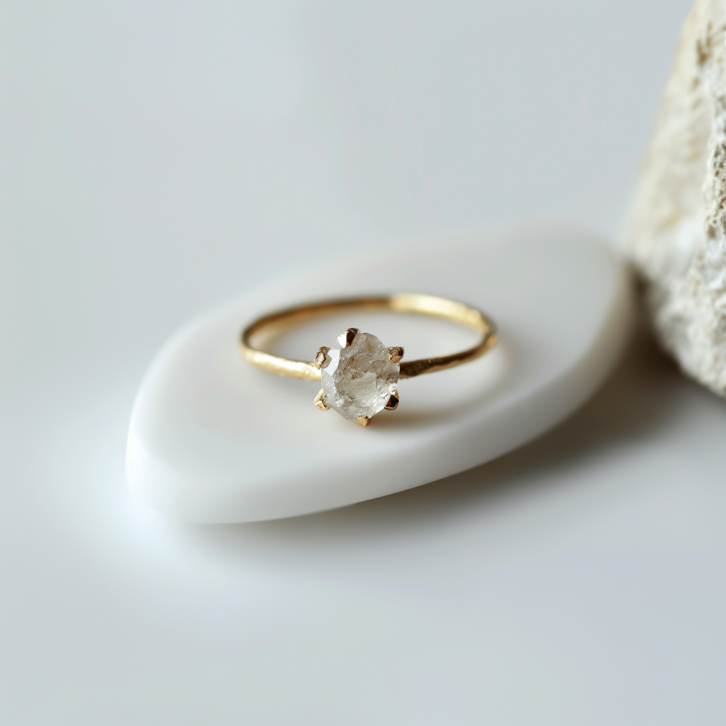 Minimalist Diamond Ring, Simple Dainty Raw Diamond Engagement Ring