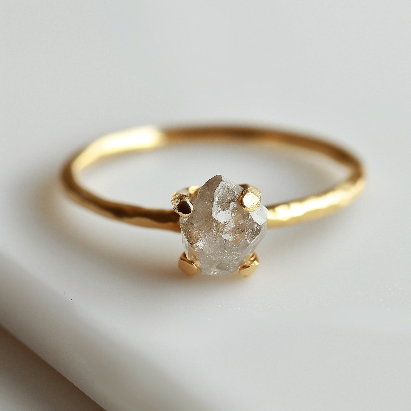 Simple Raw Diamond Ring, Minimalist Diamond Engagement Ring