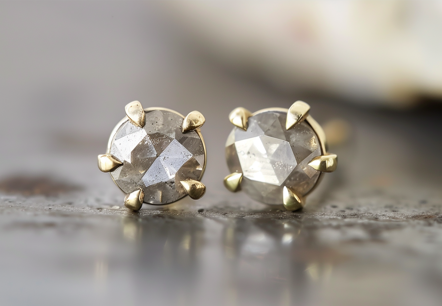 Smoky Pepper and diamond Diamond Dainty Studs, Diamond Earrings