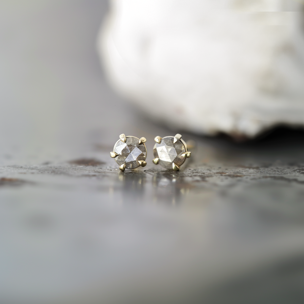 Smoky Mood, Pepper and diamond Diamond Dainty Studs, Diamond Earrings