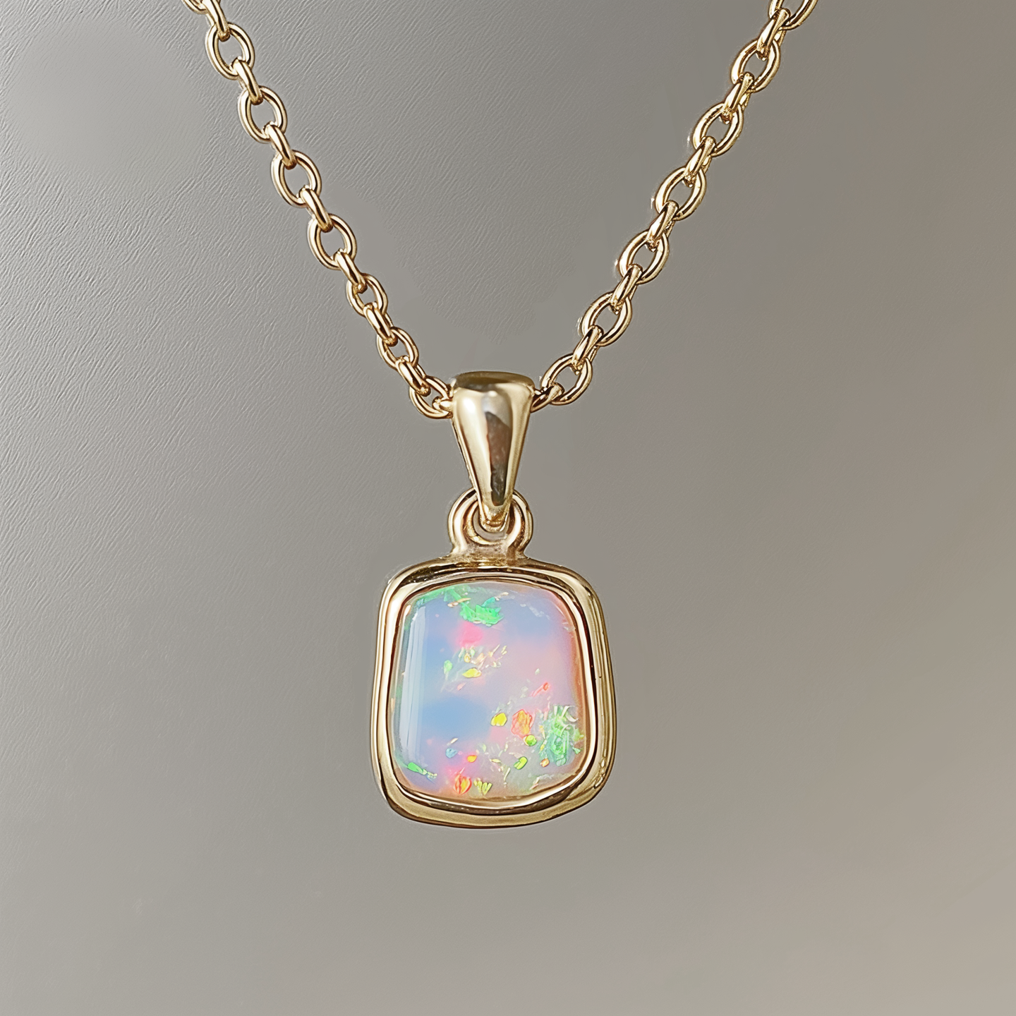 Opal Necklace, White Opal pendant Gold, square shaped opal Pendant