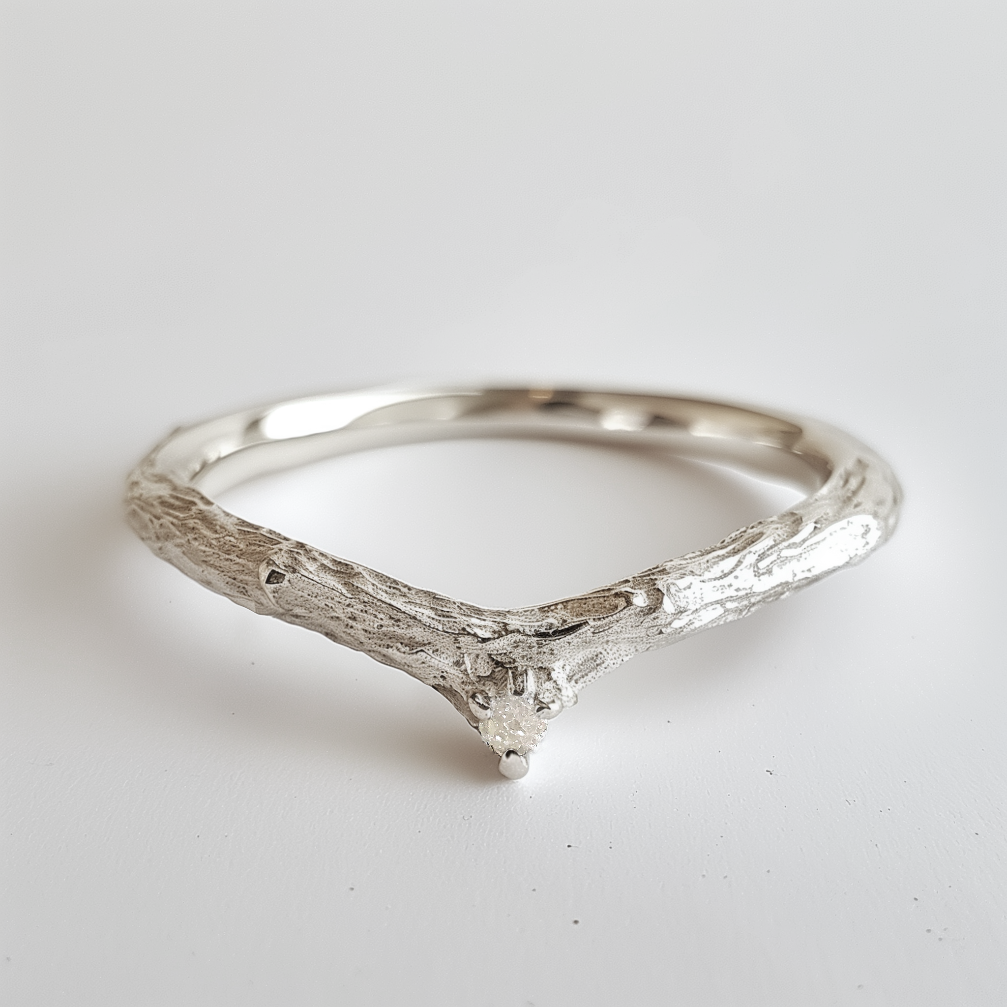 Angel's Wing bare twig Diamond ring, V Shape Wedding Band