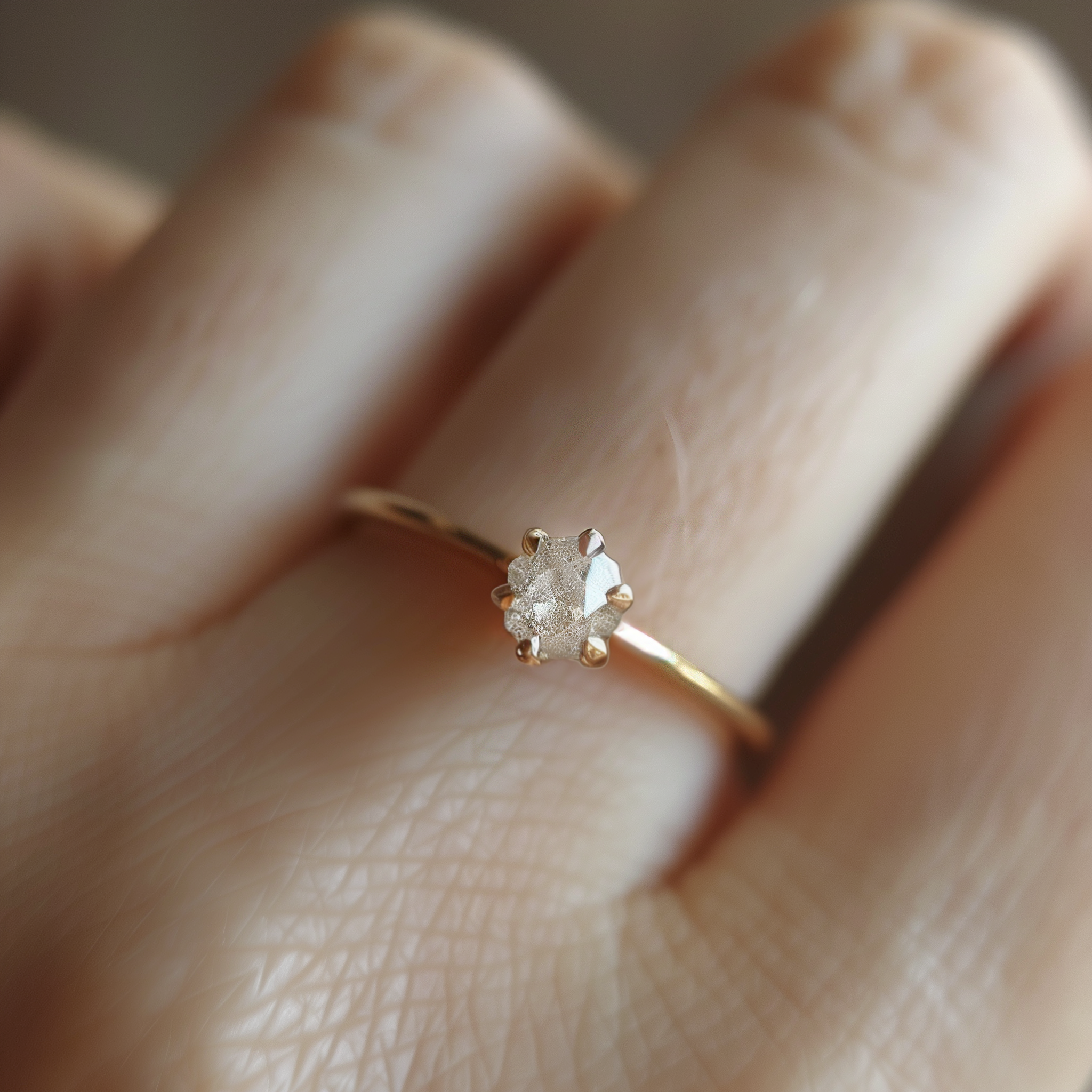 Minimalist Diamond Ring, Simple Dainty Raw Diamond Engagement Ring