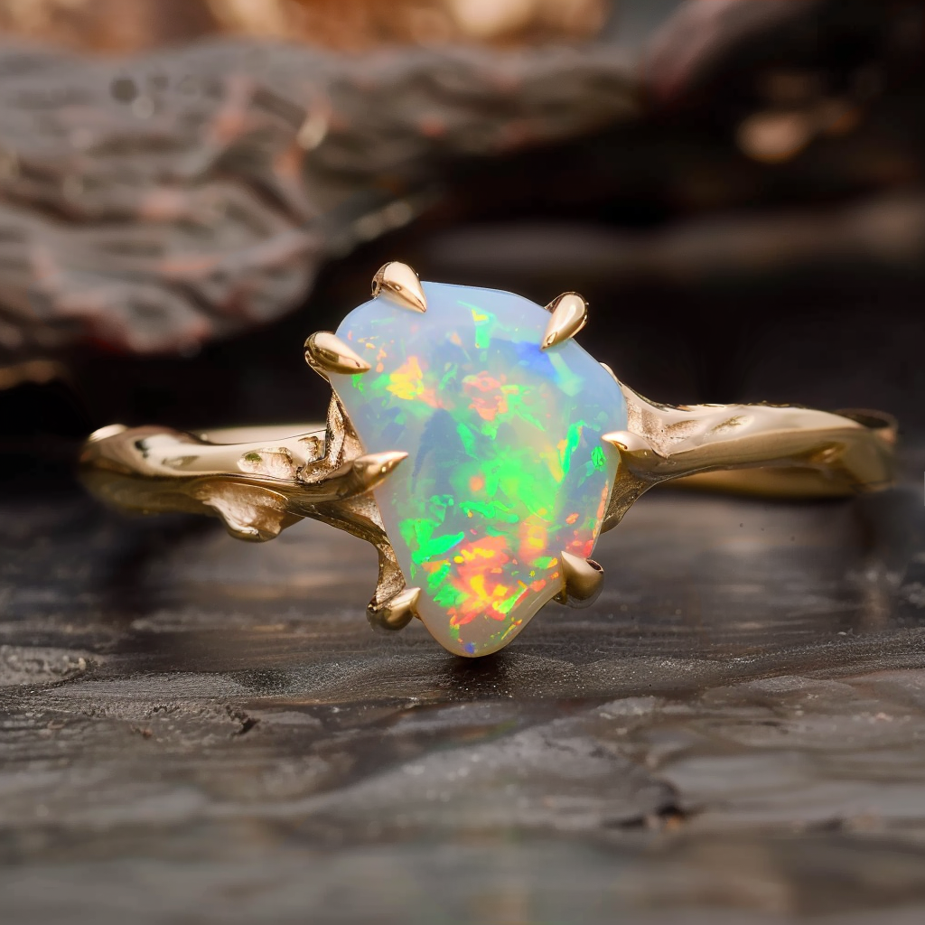 Raw Opal Engagement Ring, Opal Mirage