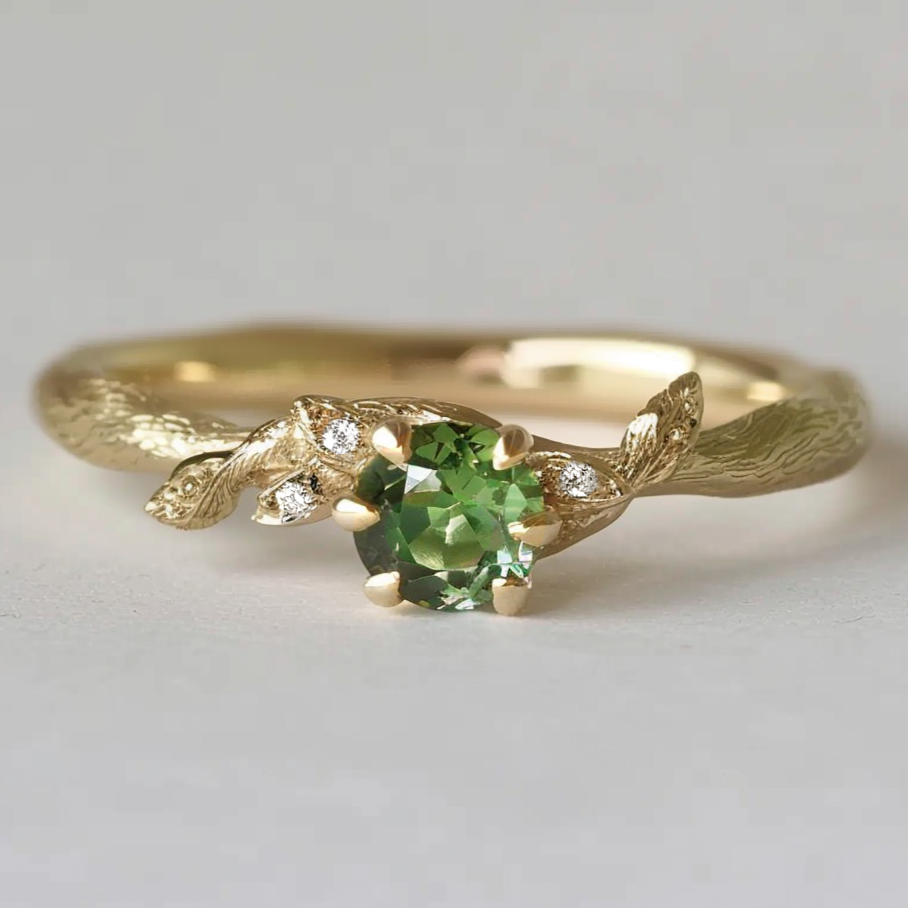 Green Fairy Sapphire ring, Green Sapphire Engagement ring