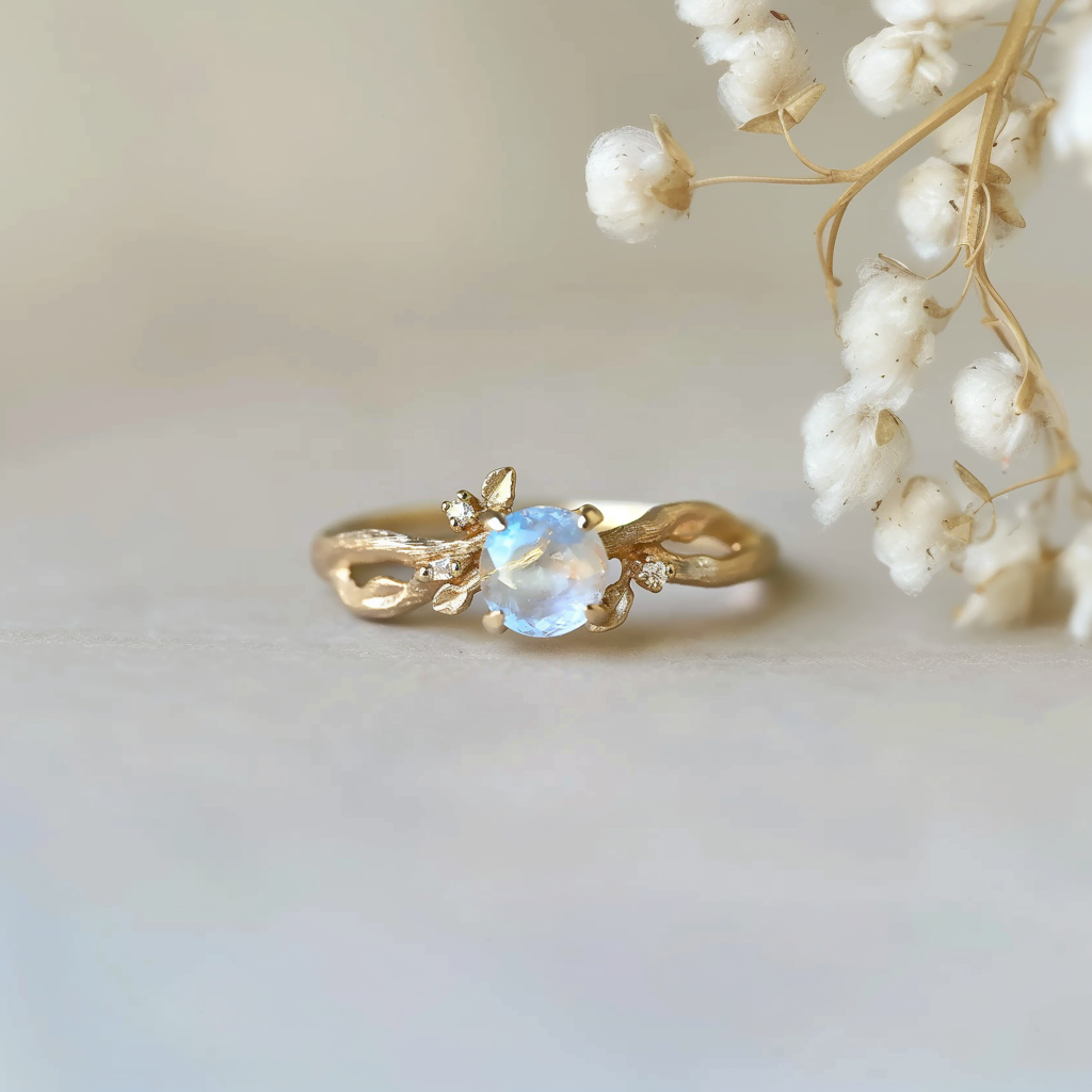 Midnight Glow Moonstone Engagement Ring