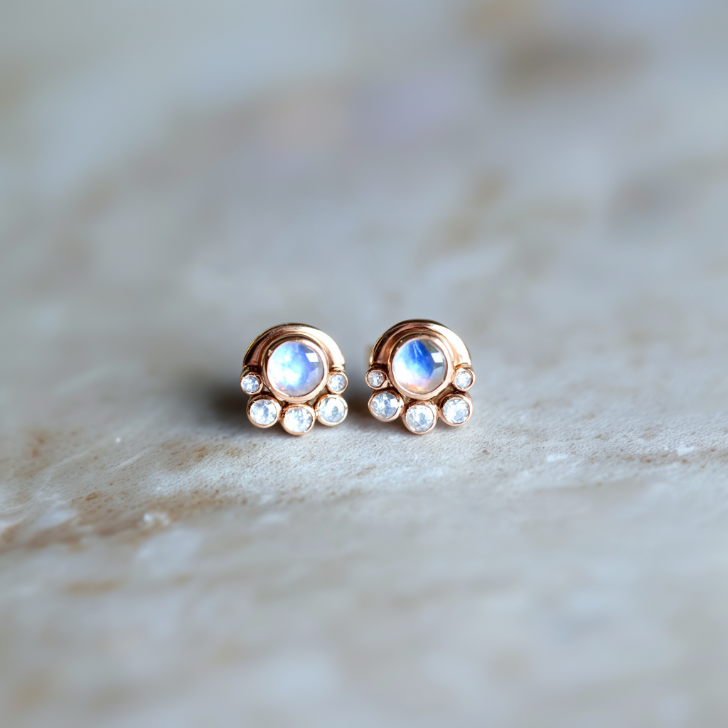 Half Moon Earring, Moonstone Studs, Single Stud