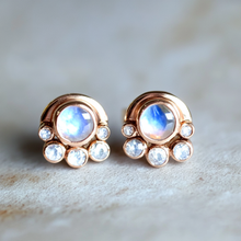 Load image into Gallery viewer, Half Moon Earring, Moonstone Studs
