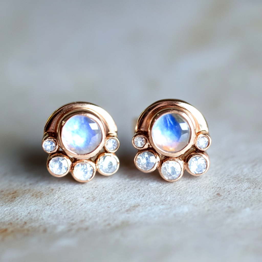 Half Moon Earring, Moonstone Studs