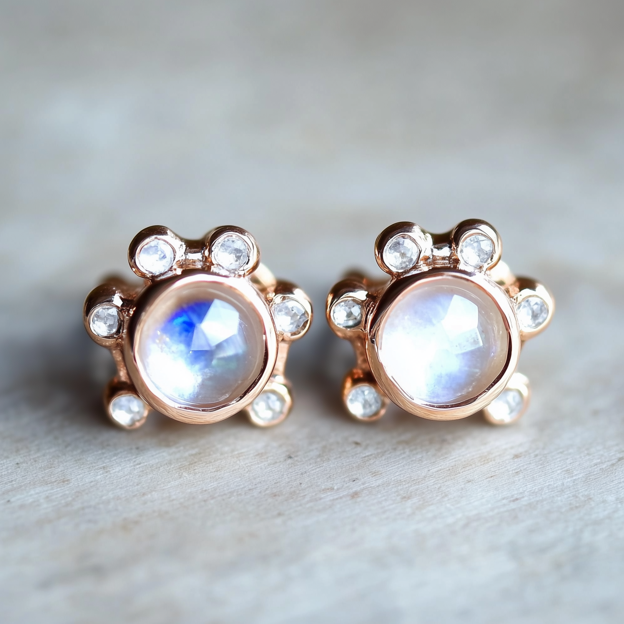 Moonstone Studs with Moissanite