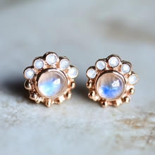 Load image into Gallery viewer, Sunflower Moonstone Studs with Moissanite
