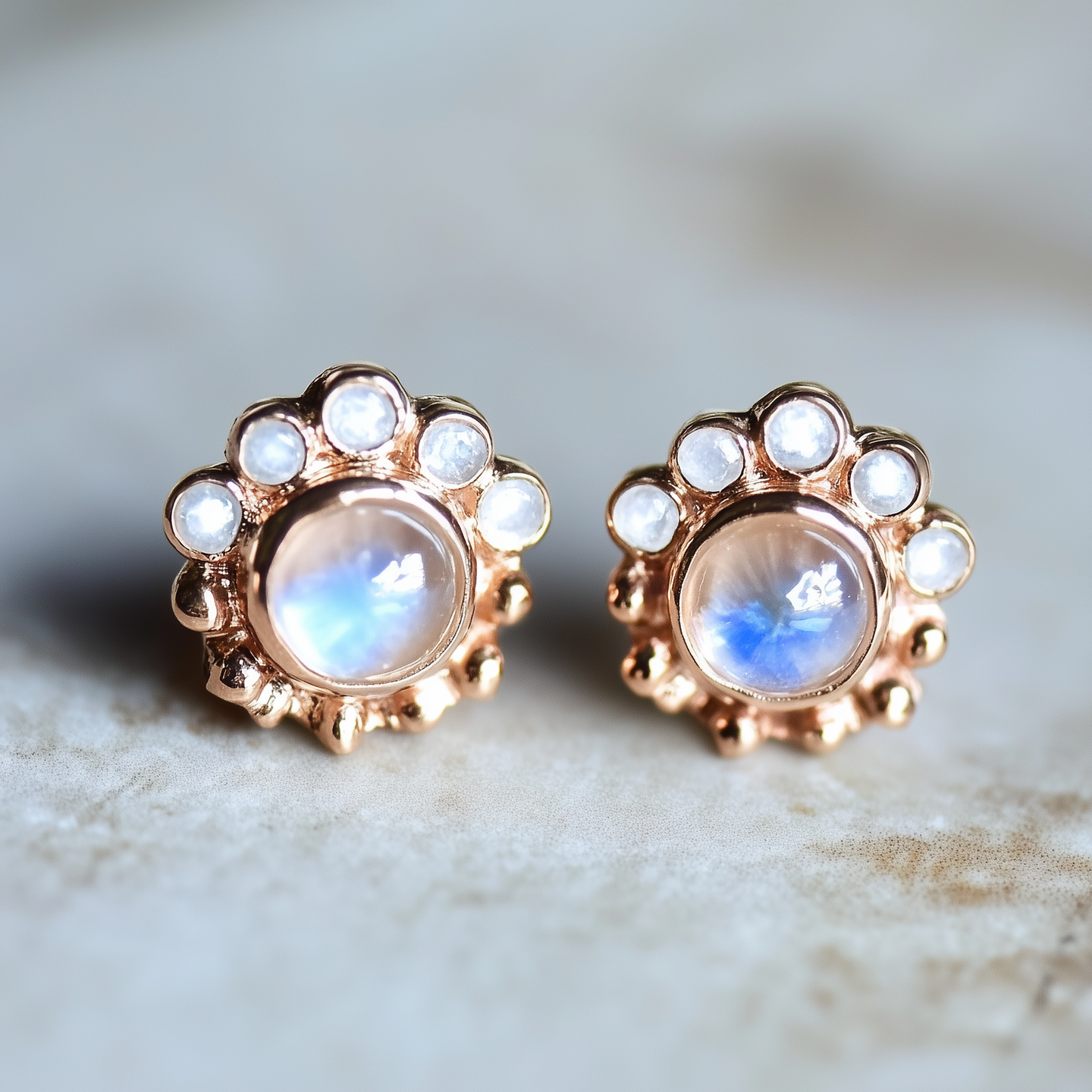 Sunflower Moonstone Studs with Moissanite