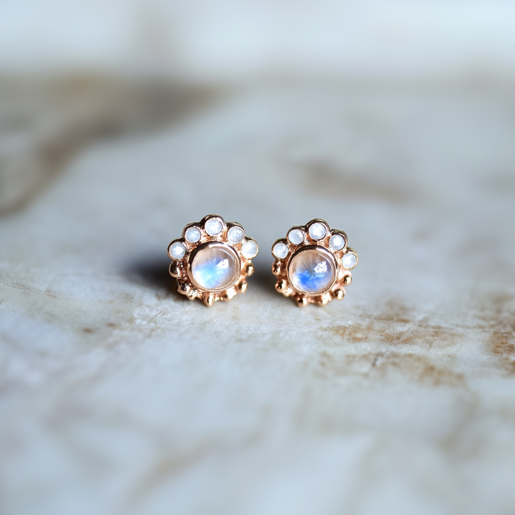 Sunflower Moonstone Studs with Moissanite