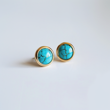 Load image into Gallery viewer, Dainty Simple Turquoise Studs, Small Turquoise Earrings
