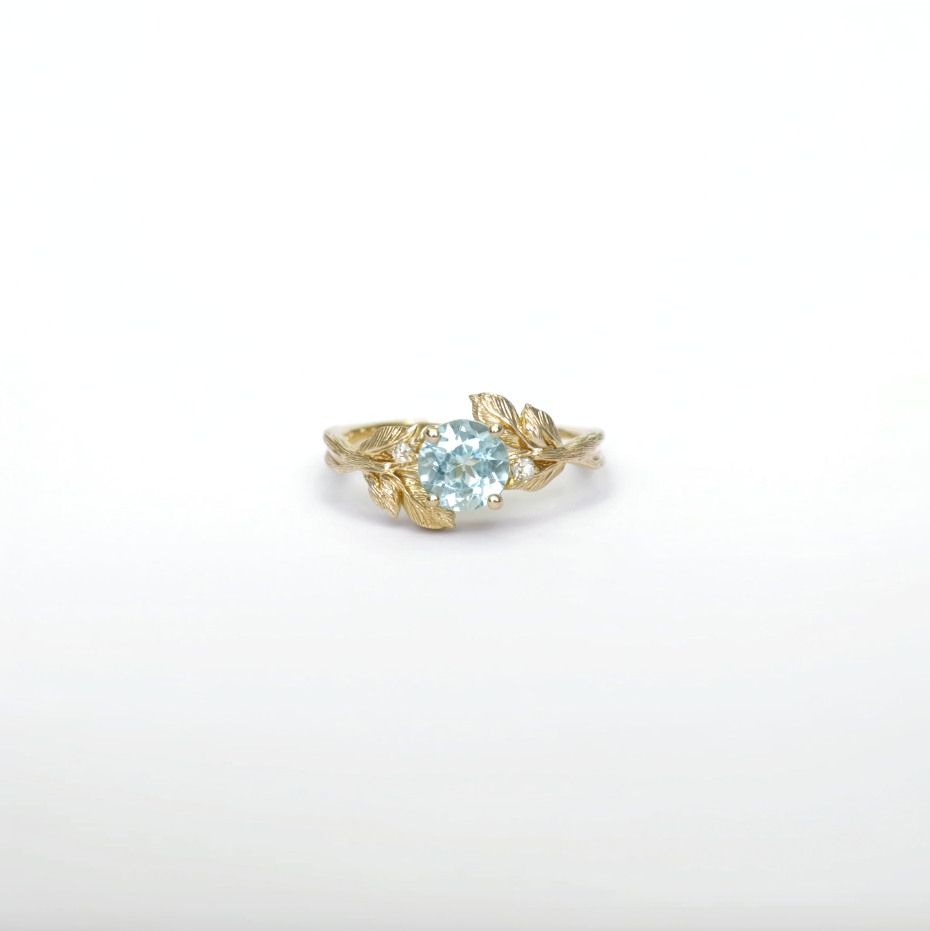 Solid Gold Blue Aquamarine Engagement Ring, Aquamarine Engagement ring