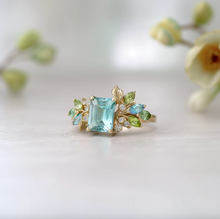 Load image into Gallery viewer, Blooming Birthstone Ring, Blue Aquamarine Engagement Ring, Aquamarine Engagement ring
