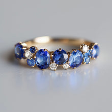 Load image into Gallery viewer, Evenstar Blue Horizon Gold Wedding Ring, Sapphire Ring
