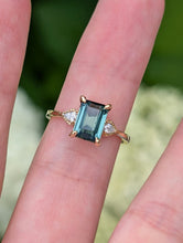 Load image into Gallery viewer, Green Tourmaline Engagement Ring with pear Moissanite
