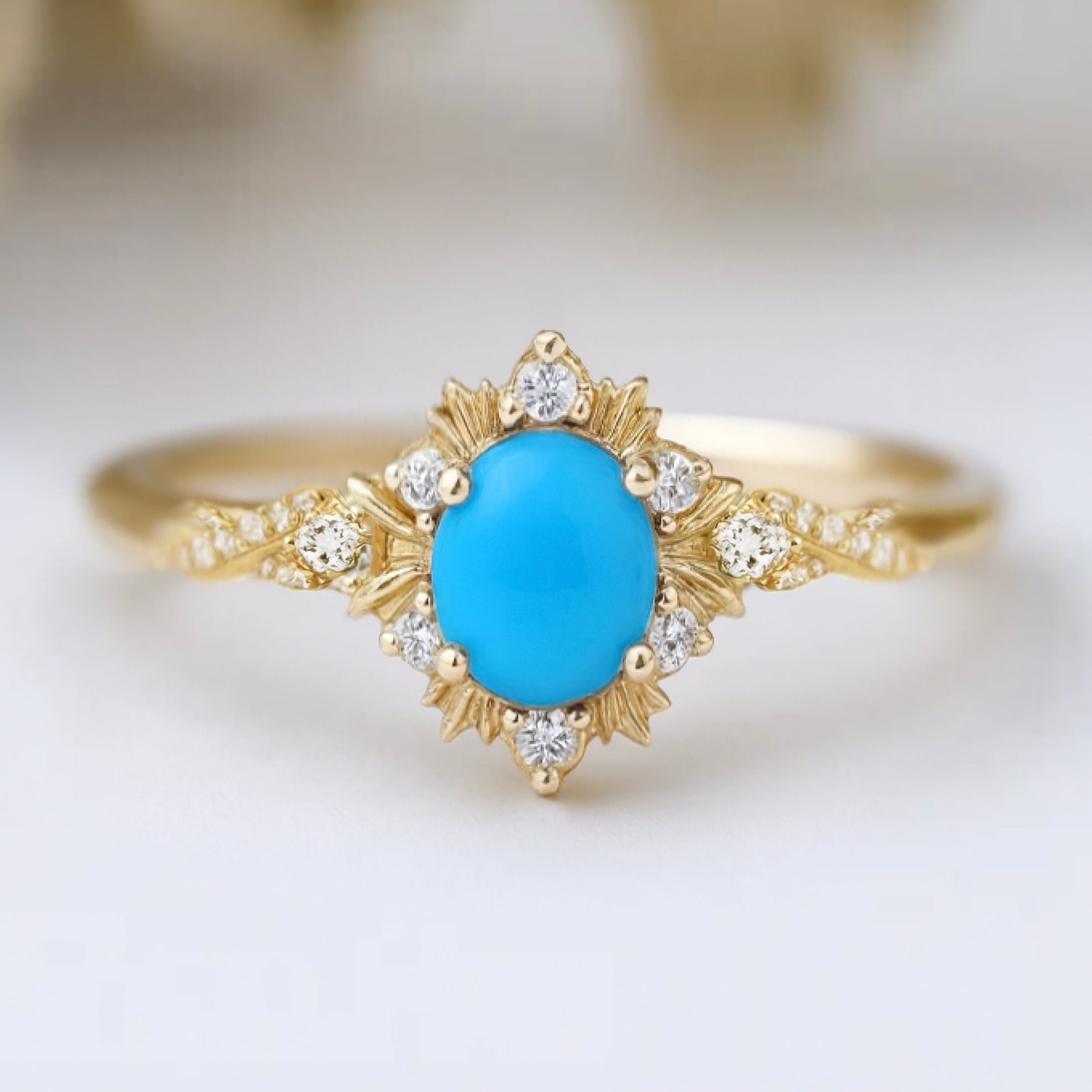 Monarch Blue Turquoise Engagement ring, Natural Oval Turquoise Engagement ring, Floral Turquoise Wedding Ring