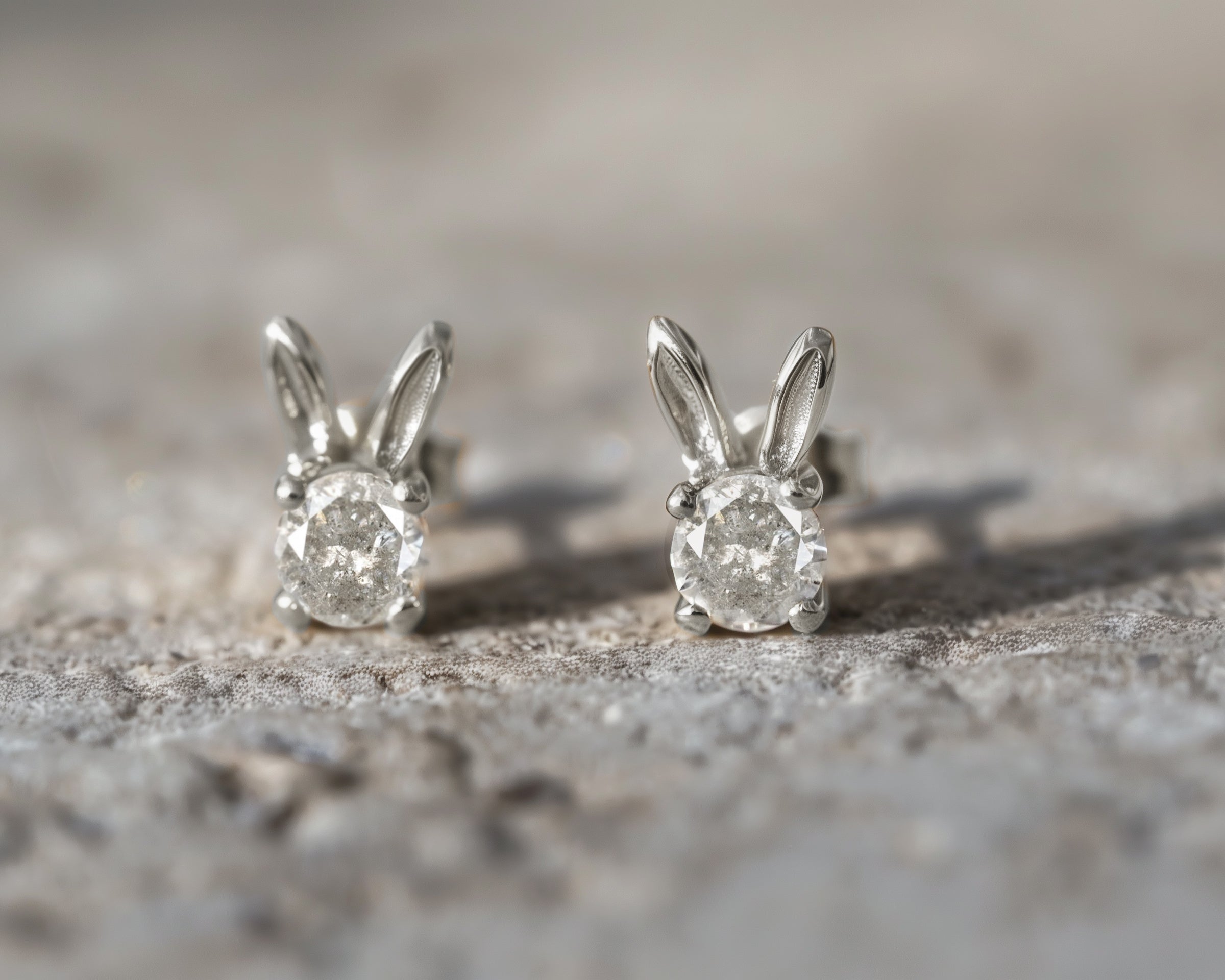 Cute Pepper and diamond Diamond Dainty Studs, Rabbit Studs, Animal Earrings