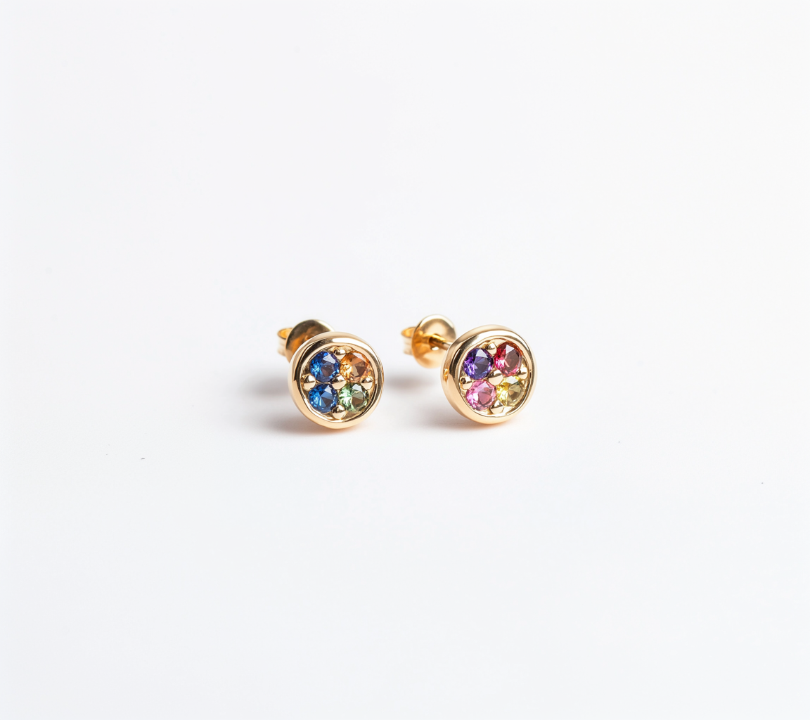 Pink and Blue Sapphire Studs, Multistone earrings studs, Asymmetric Color Studs