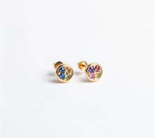 Load image into Gallery viewer, Pink and Blue Sapphire Studs, Multistone earrings studs, Asymmetric Color Studs
