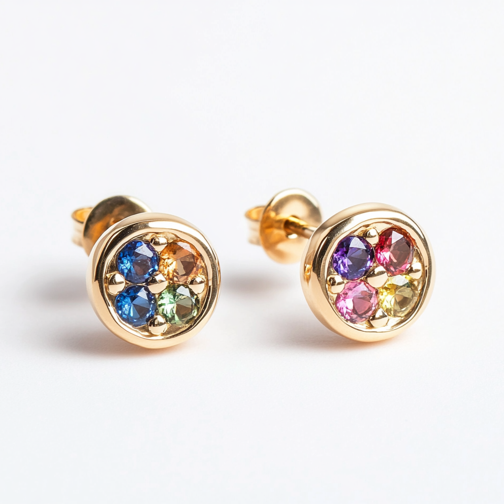 Pink and Blue Sapphire Studs, Multistone earrings studs, Asymmetric Color Studs