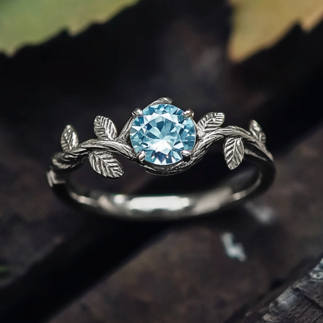 Woodland Tide Aquamarine Ring, Aquamarine Engagement ring