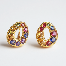 Load image into Gallery viewer, Halo Gemstone Studs, Multistone earrings studs, Asymmetric Color Studs
