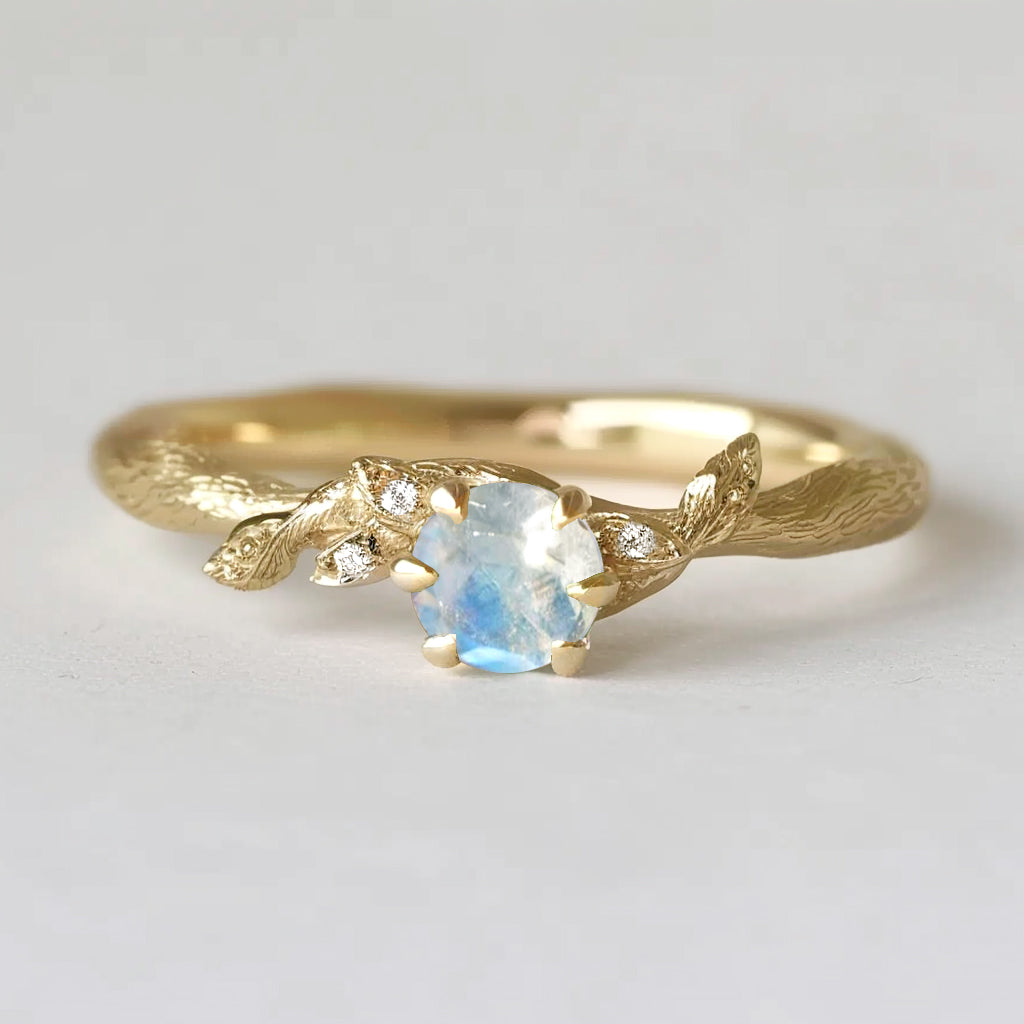 Fairy Blue Solid Gold Moonstone Engagement Ring