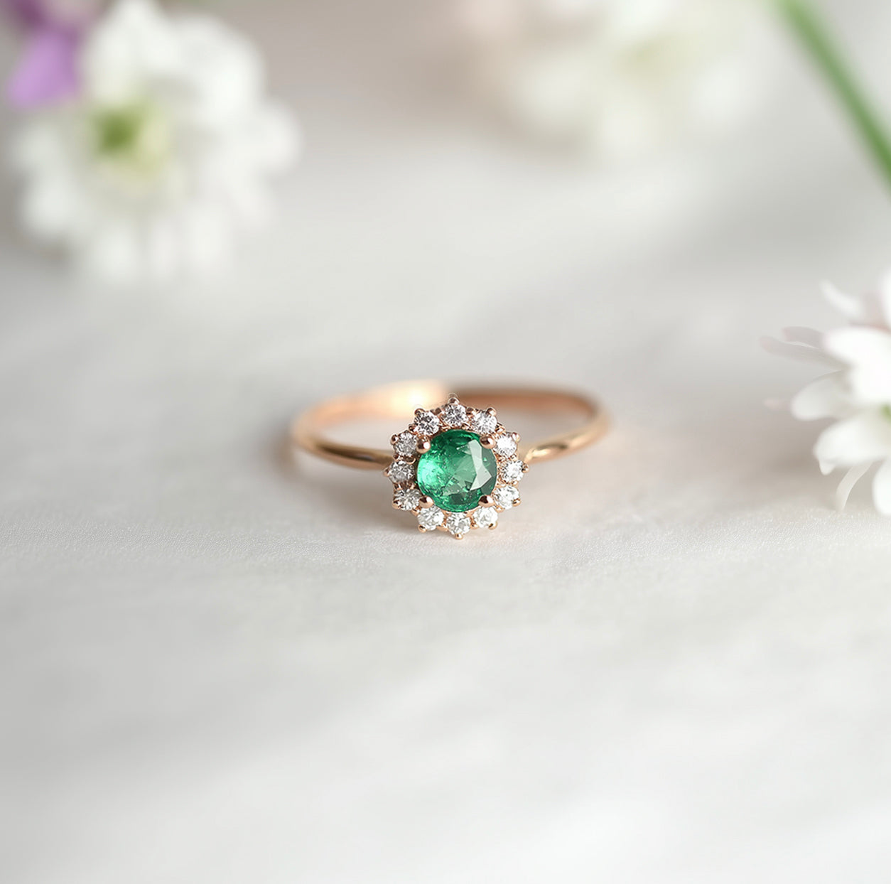 Dainty Round Emerald Wedding Ring, Mini Emerald Stacking Bar Ring