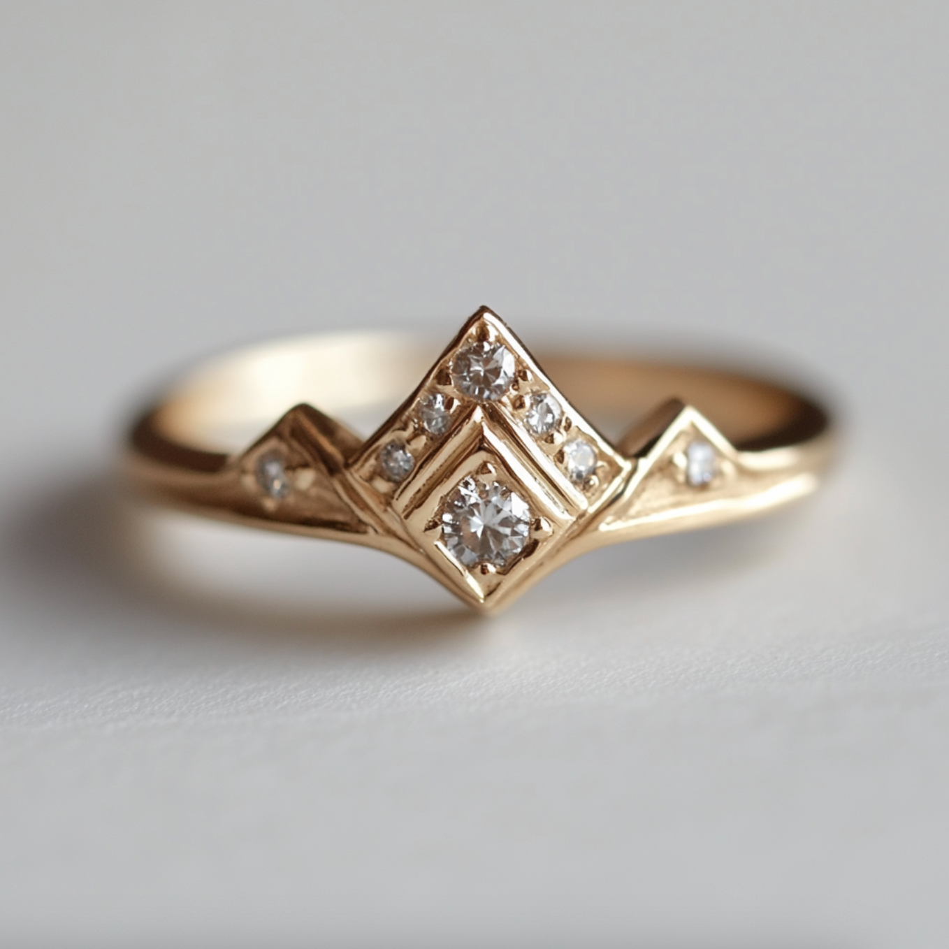 Vega Crown Diamond ring, Diamond Engagement ring, Solid Gold Diamond Ring