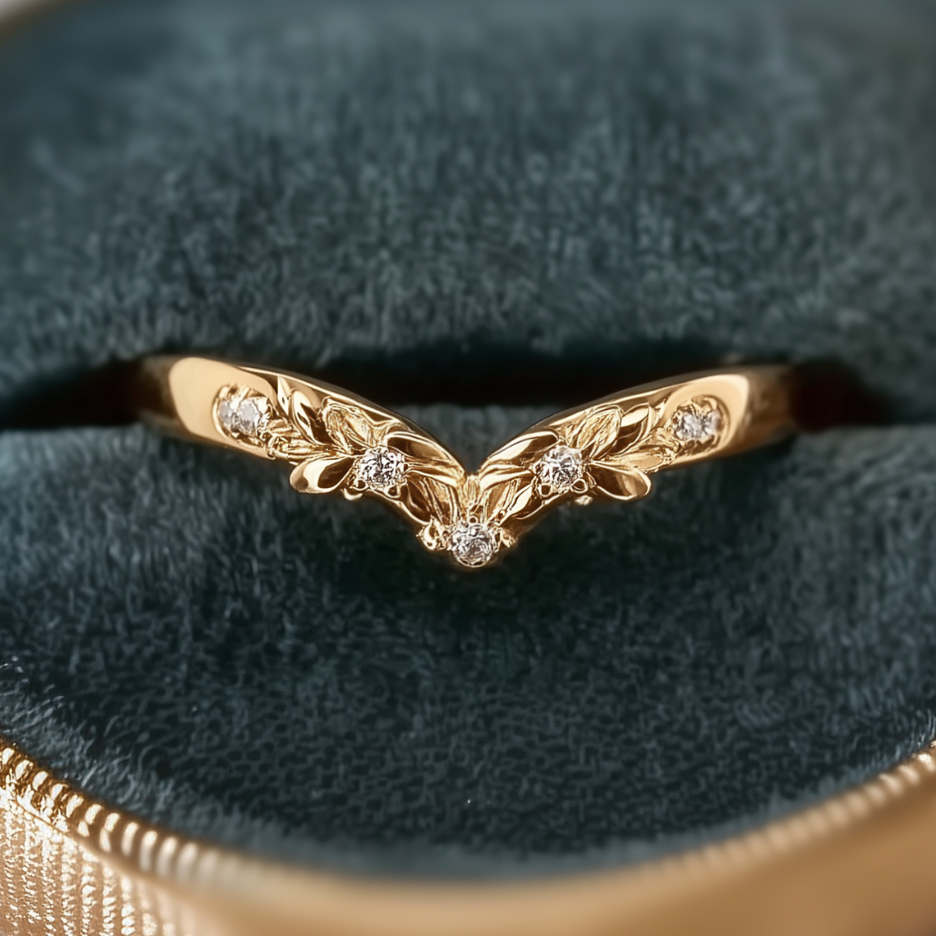 The Nova Ring Gold Wedding band, Diamond Wedding stacking Ring for women