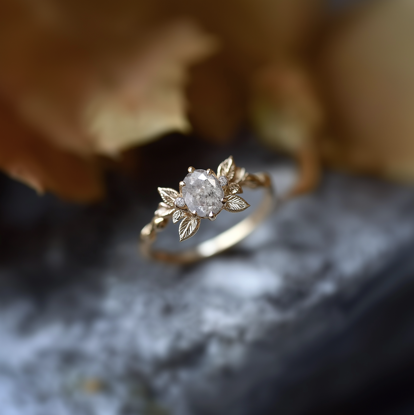 Telperína Salt and Pepper Diamond Ring, Oval Diamond Engagement Ring