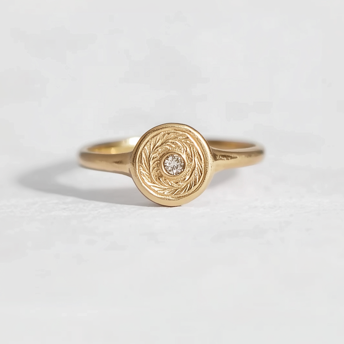 Liberty Diamond Stamp ring, Solid Gold Embossed Stamp Ring