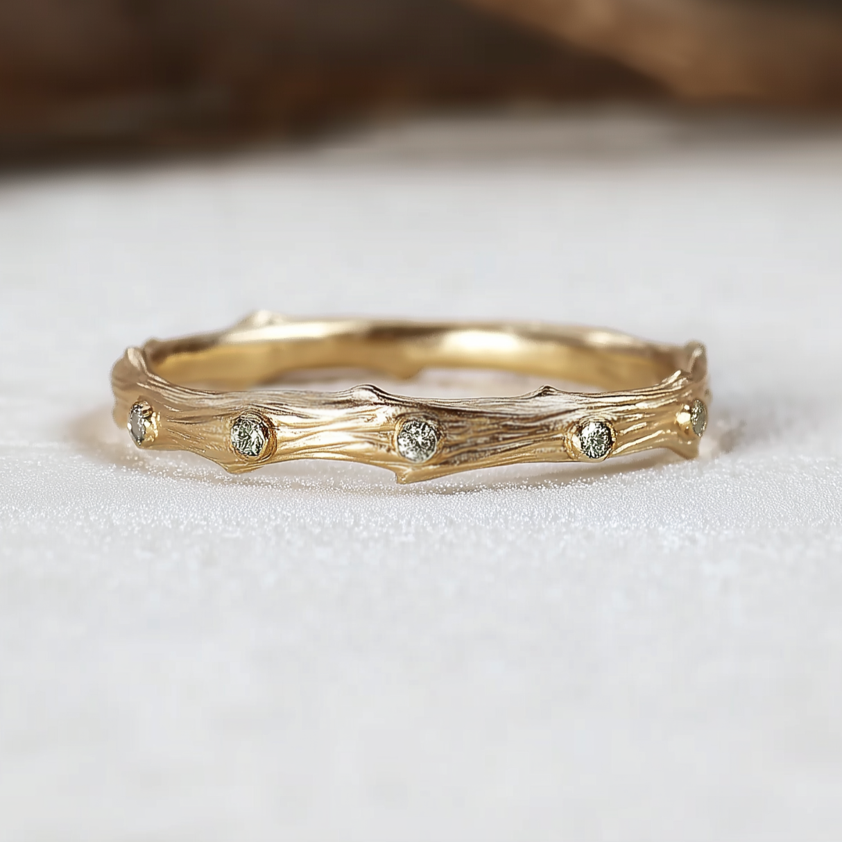 Wedding Twig Band, 14k Gold Diamond Twig Band, Diamond wedding band Straight
