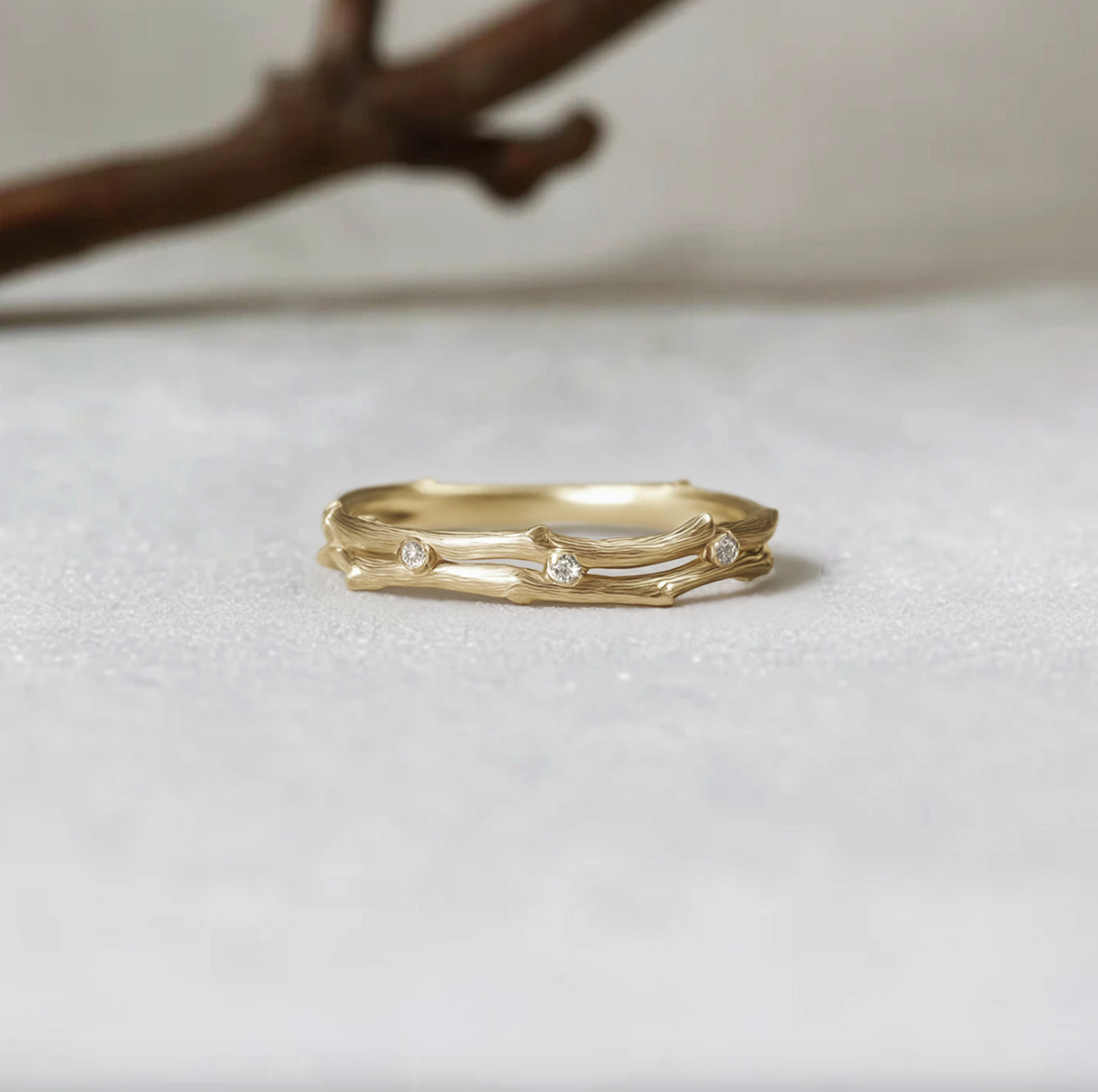 Double Twig Diamond Wedding ring, Free Formed Natural Diamond Double Wedding Band